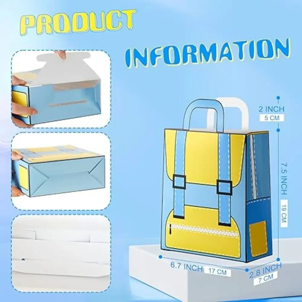 24 Pcs Paper Gift Bags – Blue Backpack Design - Teacher Gifts Back To School